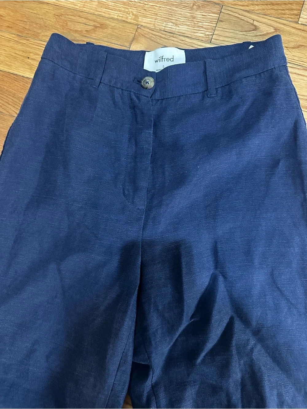 Wilfred Aritzia Navy Wide Leg Linen Pants High Waist Minimalist Cropped 0
